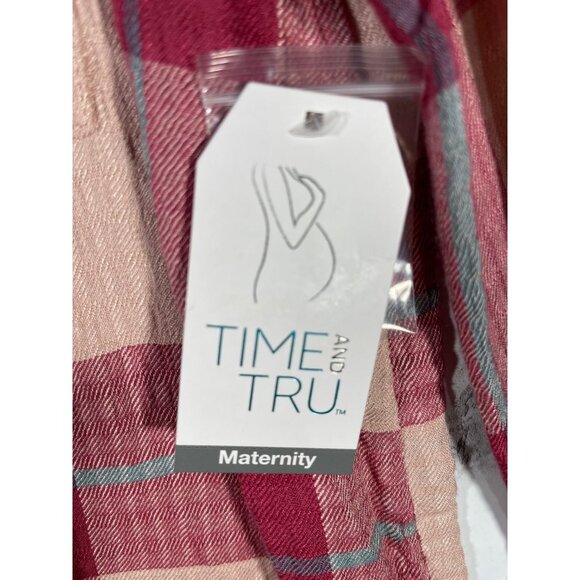 Time And Tru Maternity Pink Plaid Button-Up Top M (8-10) Rayon Blend - Picture 8 of 10